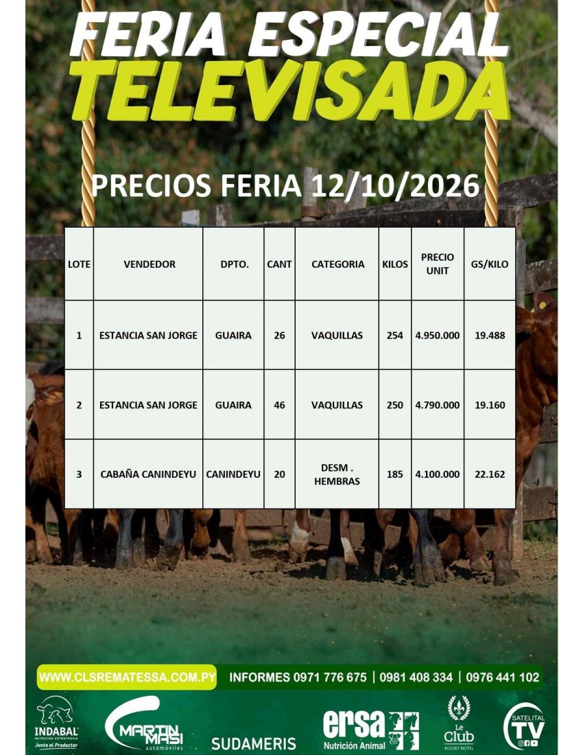 PRECIOS FERIA 12/10/2026